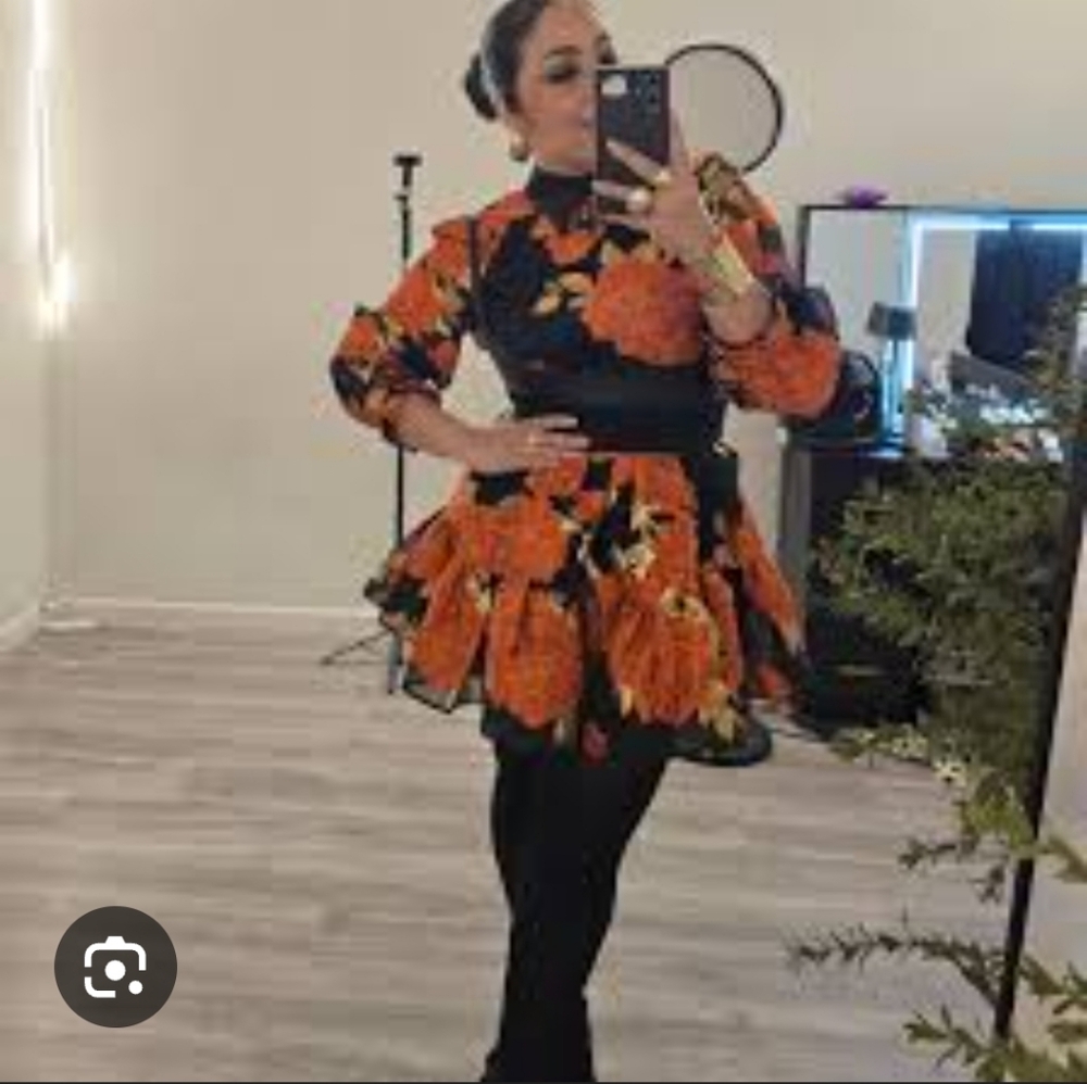ASOS Florals on High-Neck‎ Ruffle Mini Dress - Orange/Black - Picture 5 of 11